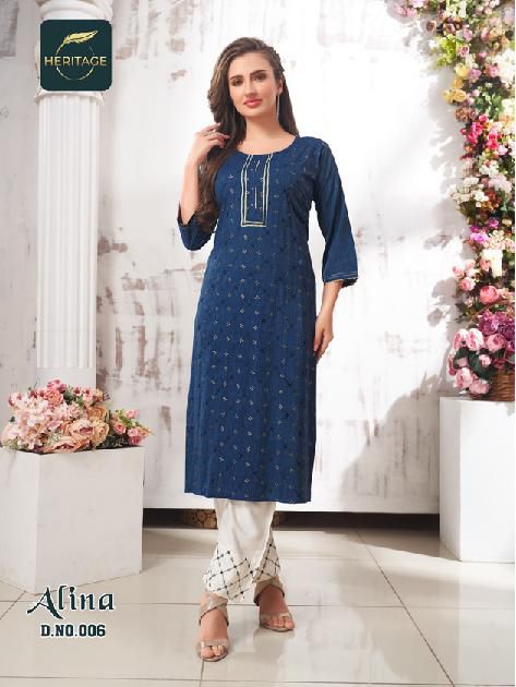 Heritage Alina Rayon Kurti With Bottom Collection 